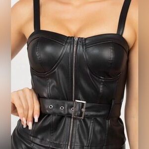 Haute Monde Black Faux Leather Bustier Top
